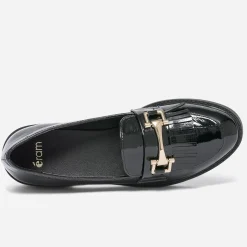 Mocassin noir verni à franges