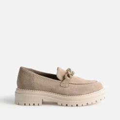 Mocassin TEXTO beige cuir velours semelle crantée