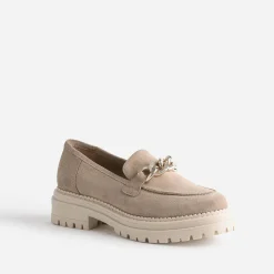 Mocassin TEXTO beige cuir velours semelle crantée