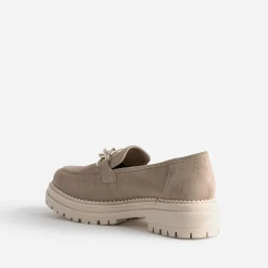 Mocassin TEXTO beige cuir velours semelle crantée