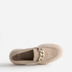 Mocassin TEXTO beige cuir velours semelle crantée