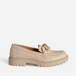 Mocassin TEXTO beige tressage et maxi chaîne