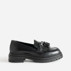 Mocassin TEXTO noir cuir à frange et pampilles