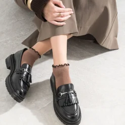 Mocassin TEXTO noir cuir à frange et pampilles