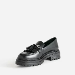 Mocassin TEXTO noir cuir à frange et pampilles