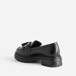 Mocassin TEXTO noir cuir à frange et pampilles