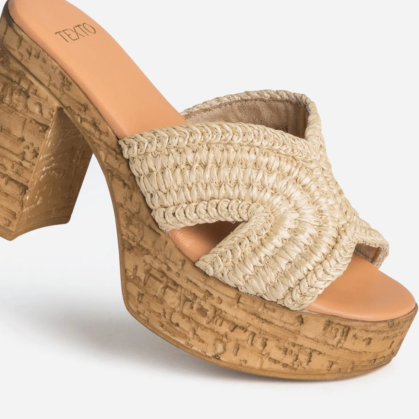 Mule à talon TEXTO beige tressée
