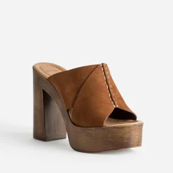 Mule à plateforme TEXTO cognac cuir velours