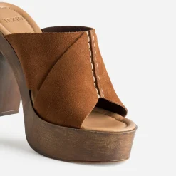 Mule à plateforme TEXTO cognac cuir velours