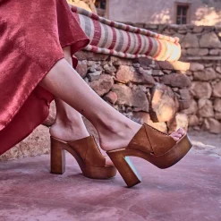 Mule à plateforme TEXTO cognac cuir velours