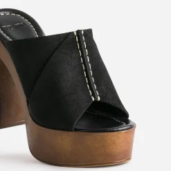 Mule à plateforme TEXTO noire cuir velours