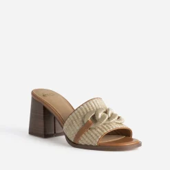 Mule à talon beige effet raphia