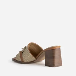 Mule à talon beige effet raphia