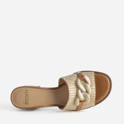 Mule à talon beige effet raphia