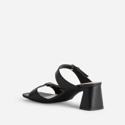 Mule à talon noire cuir double bride