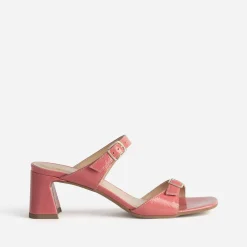 Mule à talon rose cuir verni double bride