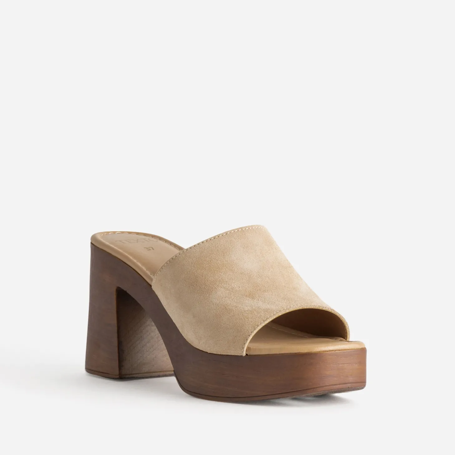 Mule à talon TEXTO beige cuir velours