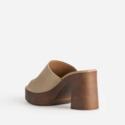 Mule à talon TEXTO beige cuir velours