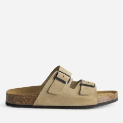 Mule anatomique beige cuir velours