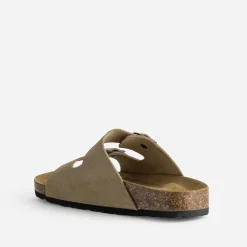 Mule anatomique beige cuir velours