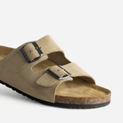 Mule anatomique beige cuir velours