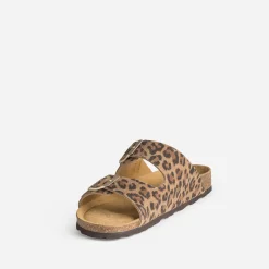 Mule anatomique beige cuir velours effet léopard