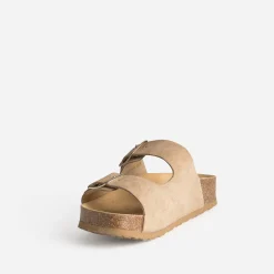 Mule anatomique beige cuir velours à plateforme