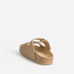 Mule anatomique beige cuir velours à plateforme