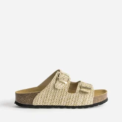 Mule anatomique beige effet raphia plateforme