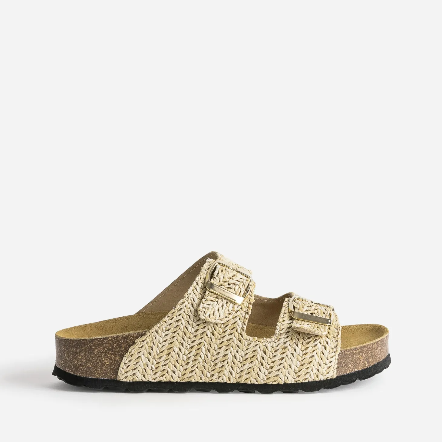 Mule anatomique beige effet raphia plateforme