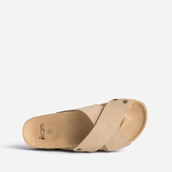 Mule anatomique beige en cuir velours éco-conçu