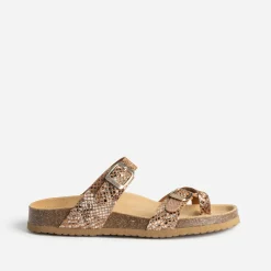 Mule anatomique marron cuir effet python éco-conçu