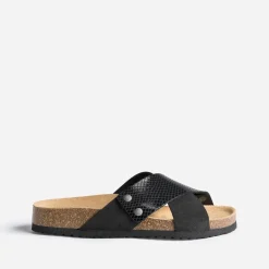 Mule anatomique noire en cuir velours