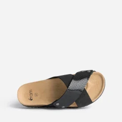 Mule anatomique noire en cuir velours