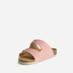 Mule anatomique rose cuir velours
