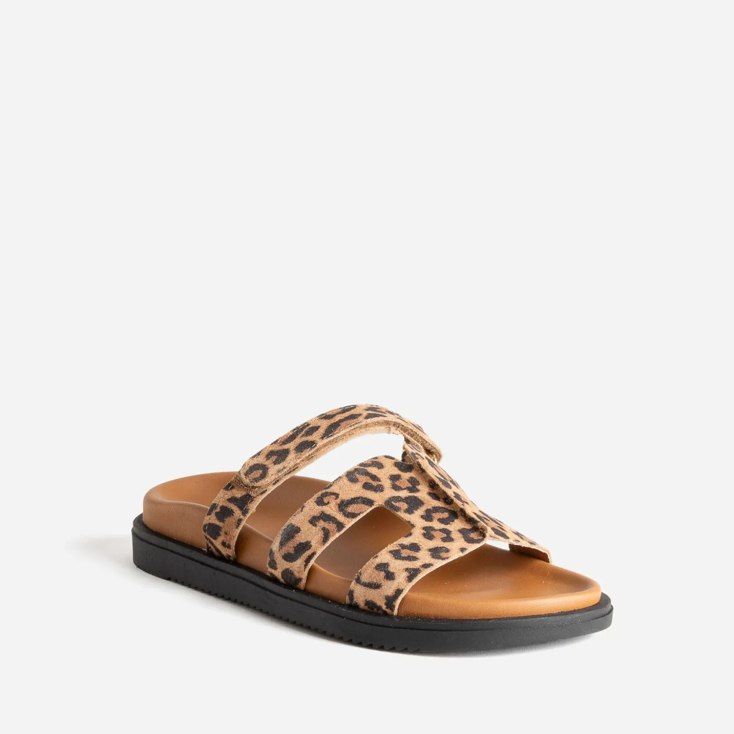 Mule beige cuir à motif léopard