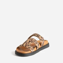 Mule beige cuir à motif léopard