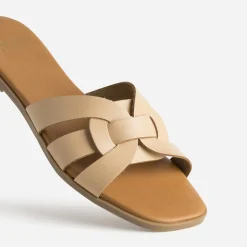 Mule beige cuir brides tressées