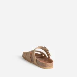 Mule beige cuir velours double bride