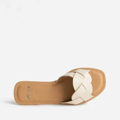 Mule beige larges brides tressées