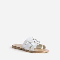 Mule blanche en cuir embossé croco