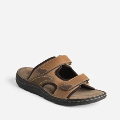 Mule camel éco-conçue en cuir à scratchs