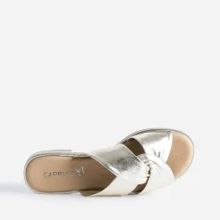 Mule CAPRICE dorée en cuir à brides croisées