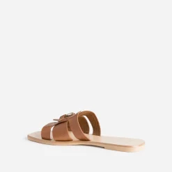 Mule cognac en cuir embossé croco