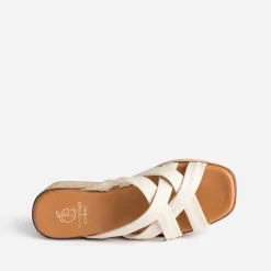 Mule compensée beige éco-conçue en cuir souple