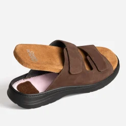 Mule FRANCE ARNIO marron cuir à scratchs