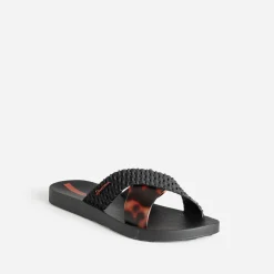 Mule IPANEMA noire et écaille détail tresse