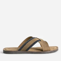 Mule marron éco-conçue en cuir et denim