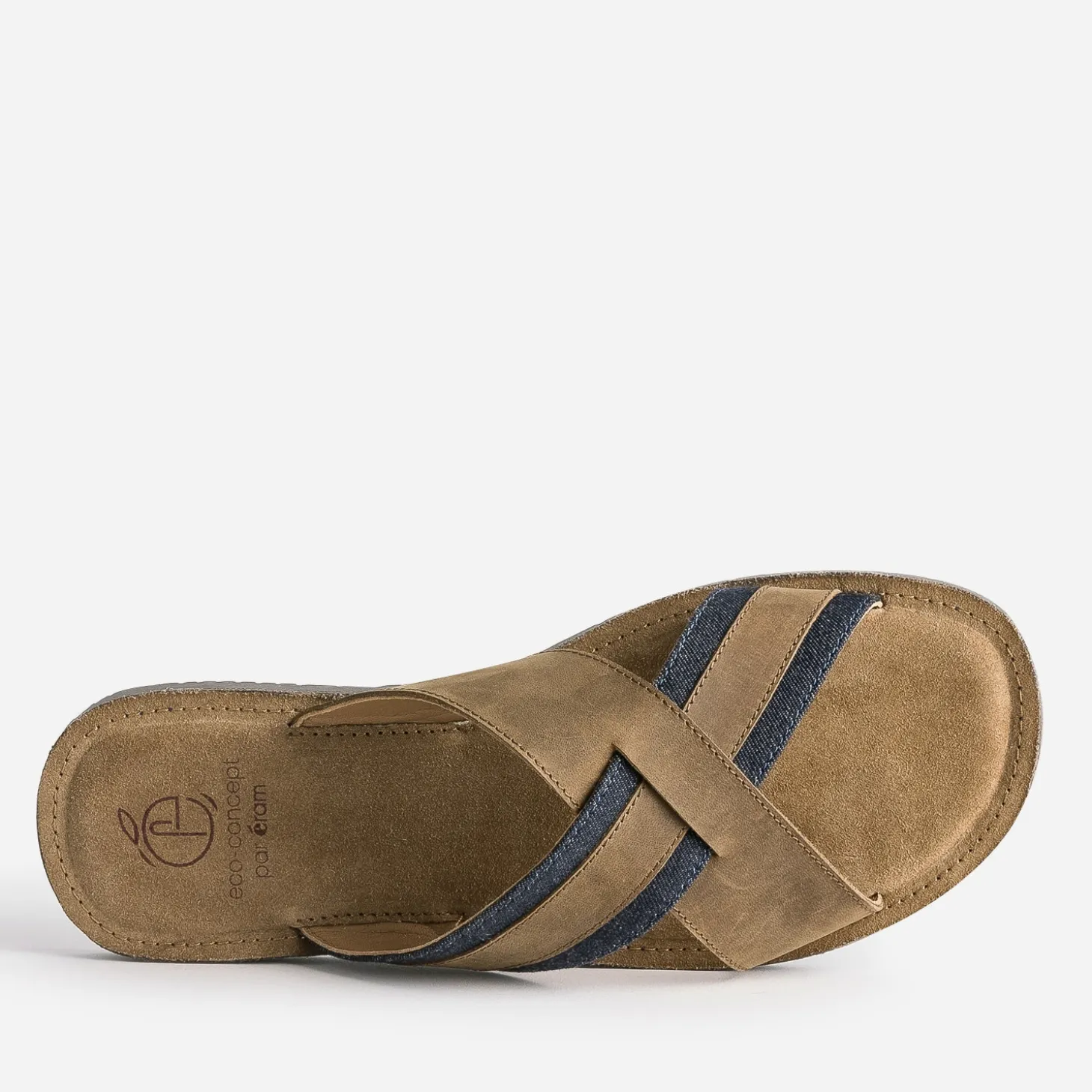 Mule marron éco-conçue en cuir et denim