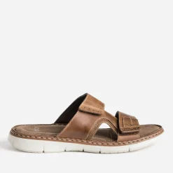 Mule marron en cuir à scratchs